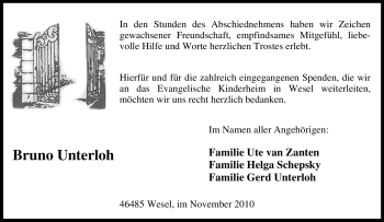 Traueranzeige von Bruno Unterloh von Tageszeitung