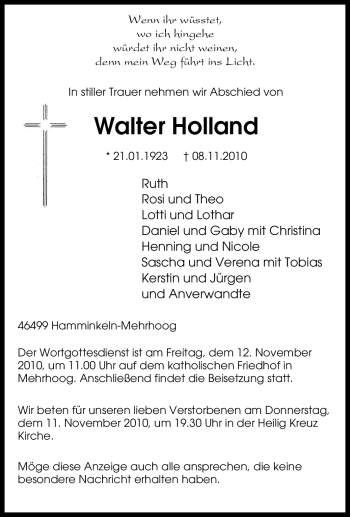 Traueranzeige von Walter Holland von Tageszeitung
