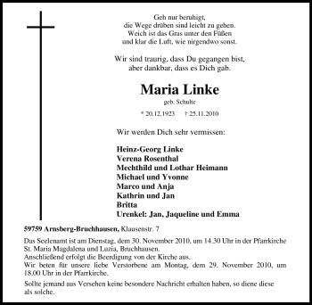 Traueranzeige von Maria Linke von Tageszeitung