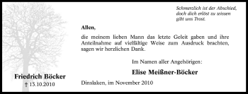 Traueranzeige von Friedrich Böcker von Tageszeitung