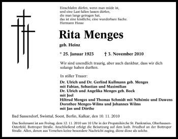 Traueranzeige von Rita Menges von Tageszeitung