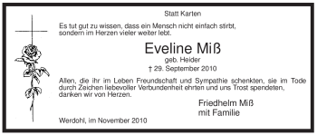 Traueranzeige von Eveline Miß von Tageszeitung