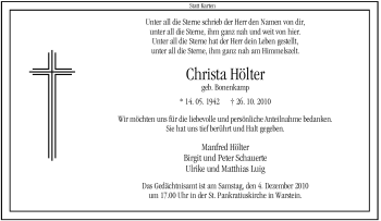 Traueranzeige von Christa Hölter von Tageszeitung