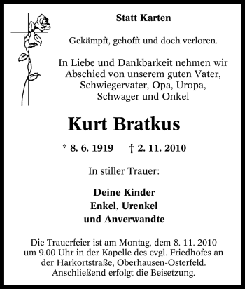 Traueranzeige von Kurt Bratkus von Tageszeitung