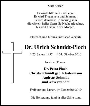Traueranzeige von Ulrich Schmidt-Ploch von Tageszeitung