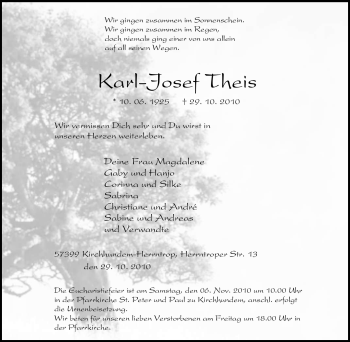 Traueranzeige von Karl-Josef Theis von Tageszeitung