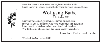 Traueranzeige von Wolfgang Bathe von Tageszeitung