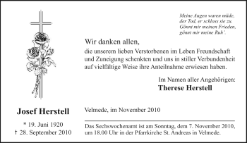 Traueranzeige von Josef Herstell von Tageszeitung