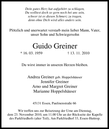 Traueranzeige von Guido Greiner von Tageszeitung