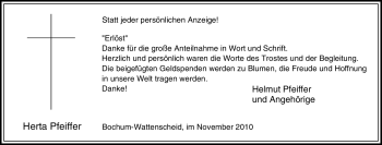 Traueranzeige von Herta Pfeiffer von Tageszeitung