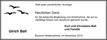 Traueranzeige von Ulrich Ball von Tageszeitung
