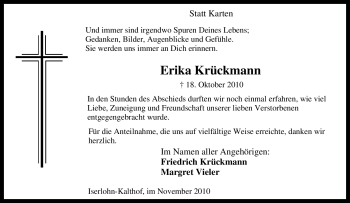 Traueranzeige von Erika Krückmann von Tageszeitung
