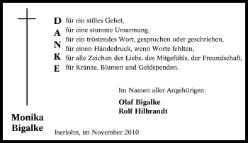 Traueranzeige von Monika Bigalke von Tageszeitung