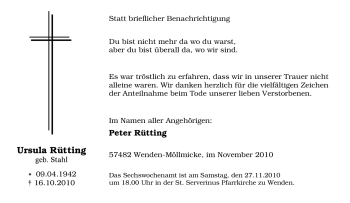 Traueranzeige von Ursula Rütting von Tageszeitung