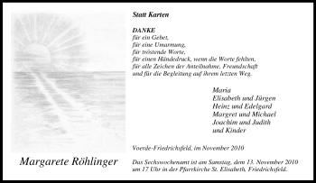 Traueranzeige von Margarete Röhlinger von Tageszeitung