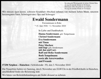 Traueranzeige von Ewald Sondermann von Tageszeitung