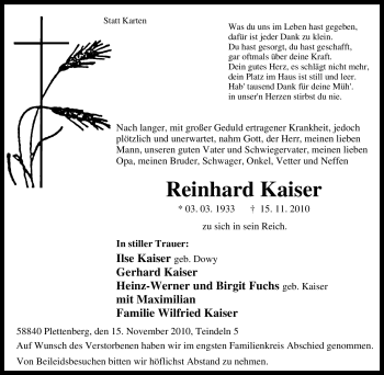 Traueranzeige von Reinhard Kaiser von Tageszeitung