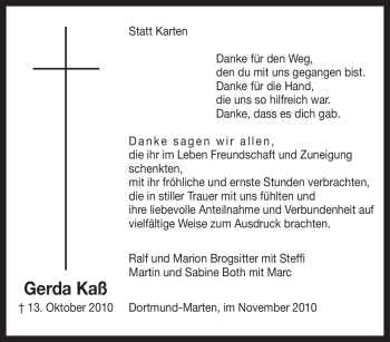 Traueranzeige von Gerda Kaß von Tageszeitung