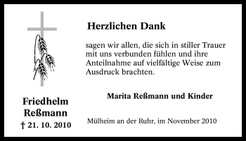 Traueranzeige von Friedhelm Reßmann von Tageszeitung