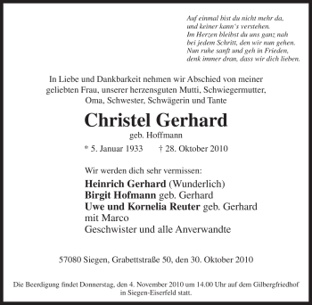 Traueranzeige von Christel Gerhard von Tageszeitung