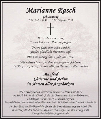 Traueranzeige von Marianne Rasch von Tageszeitung