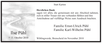 Traueranzeige von Ilse Pühl von Tageszeitung
