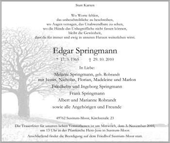 Traueranzeige von Edgar Springmann von Tageszeitung