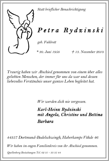 Traueranzeige von Petra Rydzinski von Tageszeitung