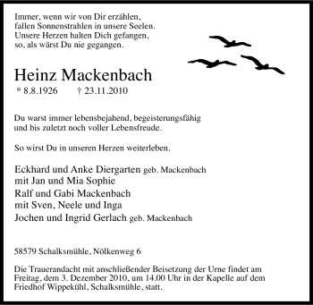 Traueranzeige von Heinz Mackenbach von Tageszeitung