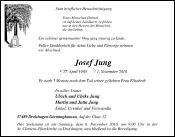 Traueranzeige von Josef Jung von Tageszeitung