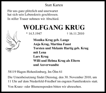Traueranzeige von Wolfgang Krug von Tageszeitung