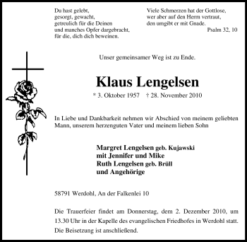 Traueranzeige von Klaus Lengelsen von Tageszeitung