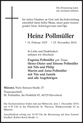 Traueranzeige von Heinz Pollmüller von Tageszeitung