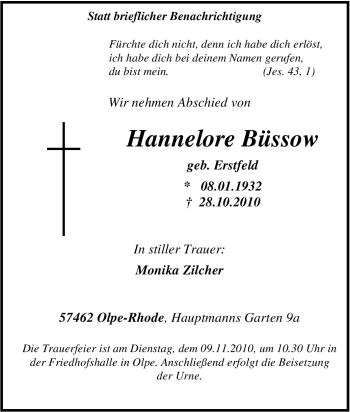 Traueranzeige von Hannelore Büssow von Tageszeitung