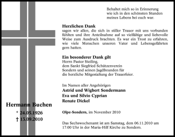 Traueranzeige von Hermann Buchen von Tageszeitung