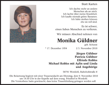 Traueranzeige von Monika Güldner von Tageszeitung