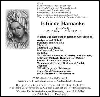 Traueranzeige von Elfriede Harnacke von Tageszeitung