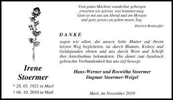 Traueranzeige von Irene Stoermer von Tageszeitung