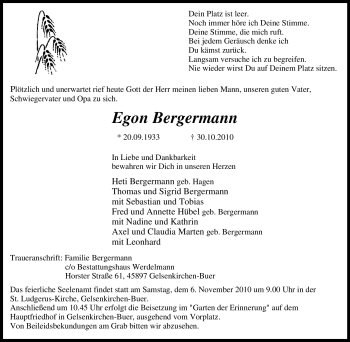 Traueranzeige von Egon Bergermann von Tageszeitung