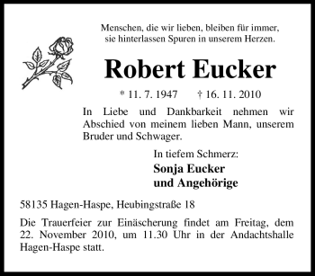 Traueranzeige von Robert Eucker von Tageszeitung