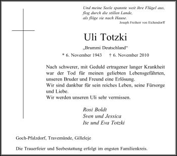Traueranzeige von Uli Totzki von Tageszeitung