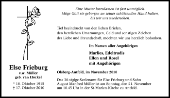 Traueranzeige von Else Frieburg von Tageszeitung