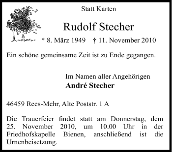 Traueranzeige von Rudolf Stecher von Tageszeitung