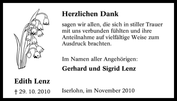 Traueranzeige von Edith Lenz von Tageszeitung