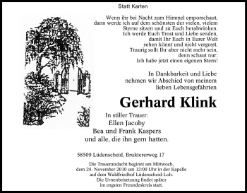 Traueranzeige von Gerhard Klink von Tageszeitung