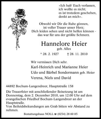 Traueranzeige von Hannelore Heier von Tageszeitung