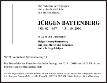 Traueranzeige von Jürgen Battenberg von Tageszeitung