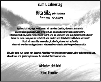 Traueranzeige von Rita Silz von Tageszeitung