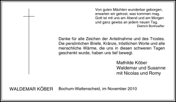 Traueranzeige von Waldemar Köber von Tageszeitung