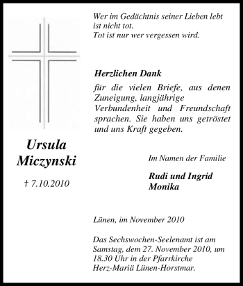 Traueranzeige von Ursula Miczynski von Tageszeitung